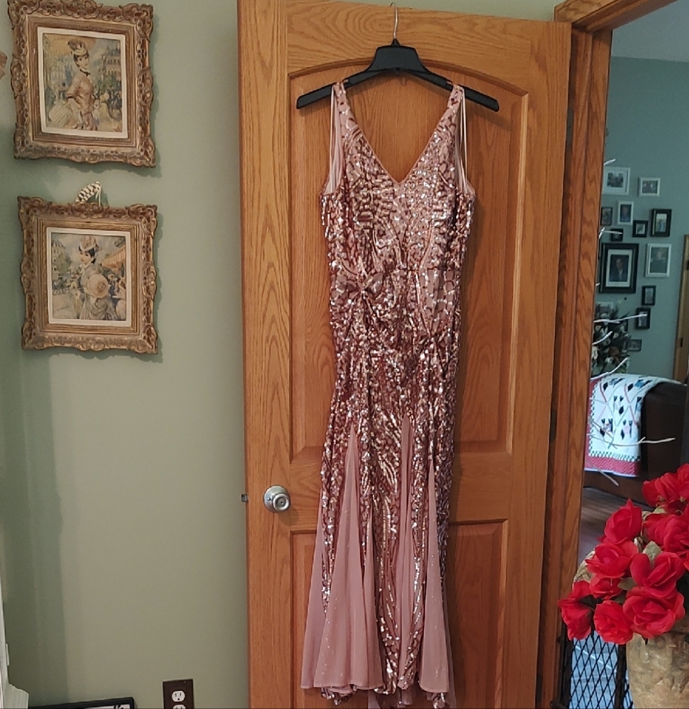 Pink Sequin High Low Gown with V-Neck for Prom
